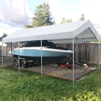 Carport Replacement Canopy Cover for Car Tent Top Garage Shelter Cover Tarp with Ball Bungees (White / 10' x 20')