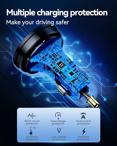 70W 4‑Port PD USB C Fast Car Charger Cigarette Lighter Adapter (Black)