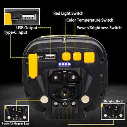 2 Pack Magnetic Work Light Rechargeable 5000Lumens (yellow1)