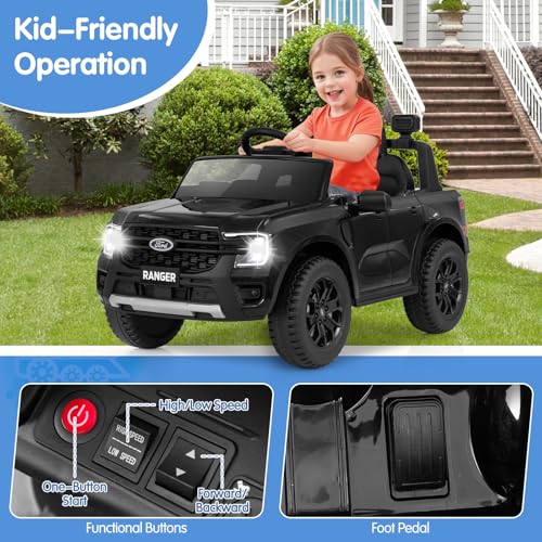 Ride On Car 12V Licensed Ford Ranger Electric Vehicle for Kids (Black / 41.5” x 25” x 24”)