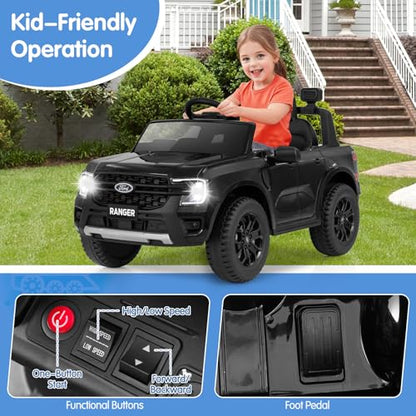Ride On Car 12V Licensed Ford Ranger Electric Vehicle for Kids (Black / 41.5” x 25” x 24”)