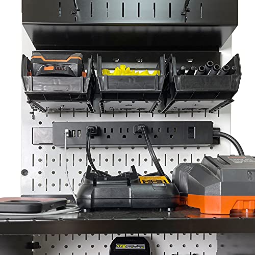 Power Tool Storage Organizer Kit Cordless Drill Holder Charging Station Rack 16” x 32” Metal Pegboard Organization System (Orange Pegboard)