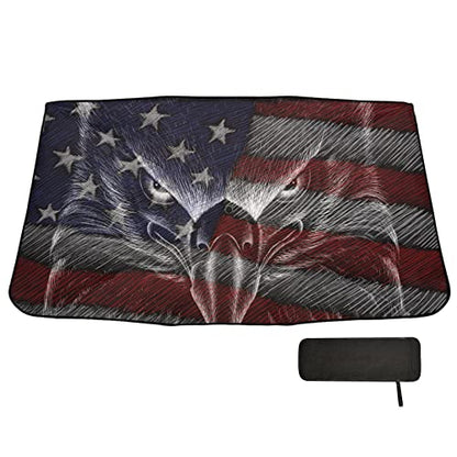 American Flag Bald Eagle Windshield Sun Shade Umbrella USA Patriotic July 4th Foldable Car Front Window Sunshade Blocks UV Rays Heat Keep Vehicle Cool (multi 2)