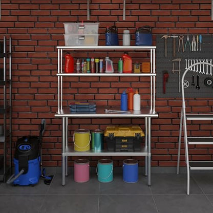 Stainless Steel Work Table Double Tier Overshelf 18" x 48" Work Table + 12" Overshelf (18" x 48" Work Table + 12" Overshelf)