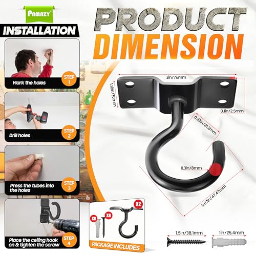 2Pcs 200LB Rotatable Ceiling Hook Wall Mount Metal Hanger for Hanging Plant (2PCS)