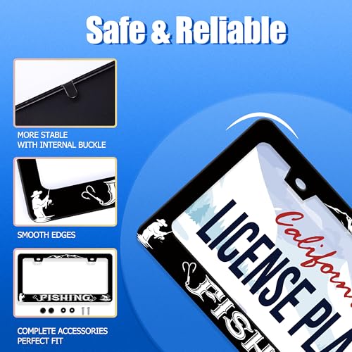 Fishing License Plate Frame Stainless Steel Accessory 12.3x6.3 Inch (Funny Fishing Print)