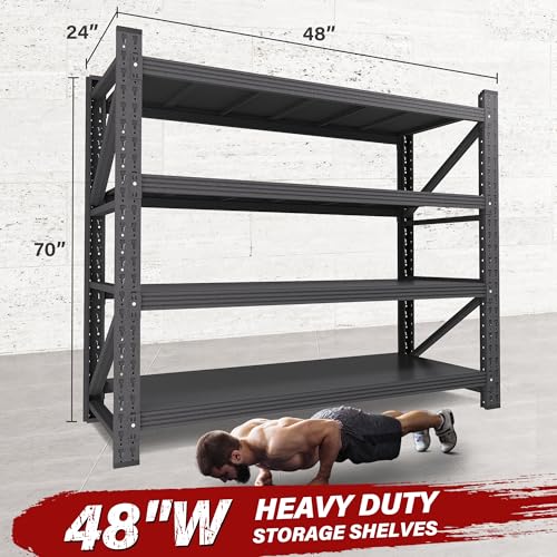 48" Wide Heavy Duty Garage Shelving Units (Matte Black / 48"Wx24"Dx70"H)