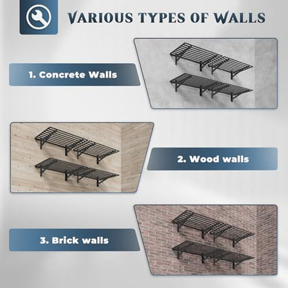 4 Pack Wall Mounted Garage Shelving with 16 Hooks (4 pack-2x3ft)