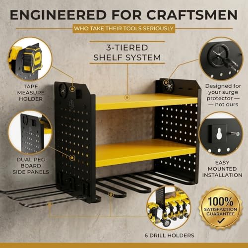 Power Tool Organizer Wall Mount (6 Drill Holder / Yellow)