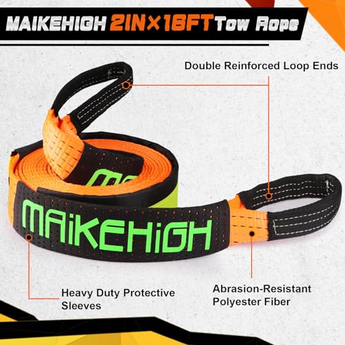 Tow Strap Heavy Duty with Hooks (‎Orange Strap with Shackles / 2"×16ft)