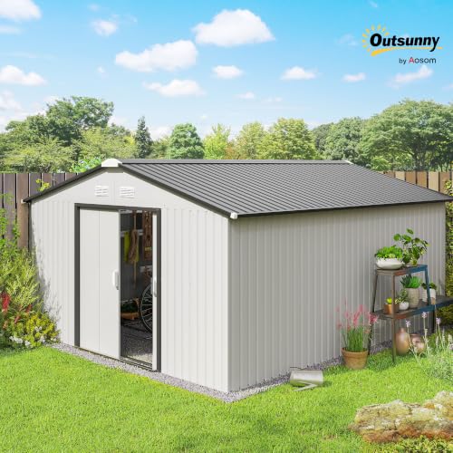 11' x 13' Outdoor Storage Shed Garden Tool Metal Shed White (White / 11' x 13')