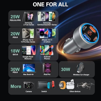 USB C Car Charger (Gray / 5-Pack)