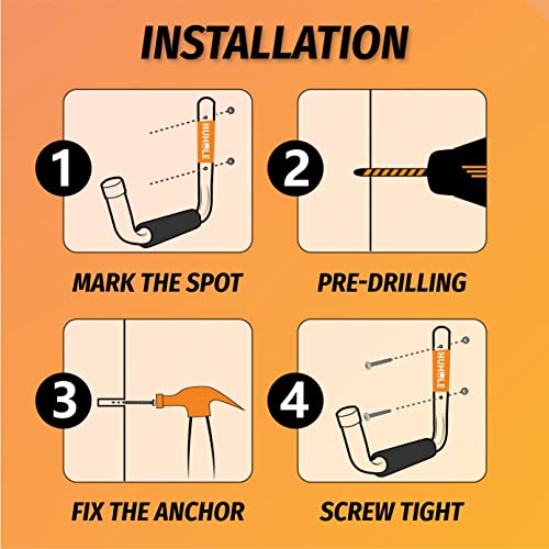 4 Pack 13.6 Inch Jumbo Garage Storage Hooks (13.6" Ski Board Hanger)