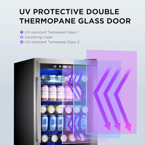 Wine Cooler 37 Bottle Freestanding Fridge with Stainless Steel Reversible Glass Door (Silver)