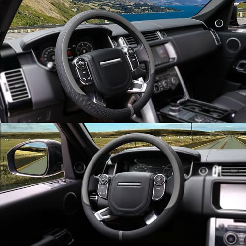 Breathable Car Steering Wheel Cover 16 inch Auto Universal Leather Wrap Non (A-Grey / L (15.5"-16"))
