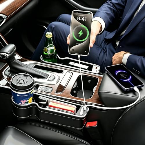 7 Colors LED Car Seat Gap Organizer with 56W Fast Charger 2 Pieces