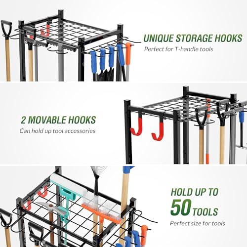 Garden Tool Organizer Rack Up to 50 Tools (Rack with hooks)