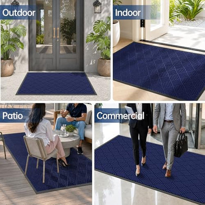 Durable Indoor Outdoor Door Mat (3' x 4' (Rectangular) / Blue-diamond)