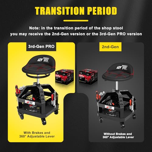 Rolling Shop Stool for Garage with Casters (Black With Magnetic Tool Hold)
