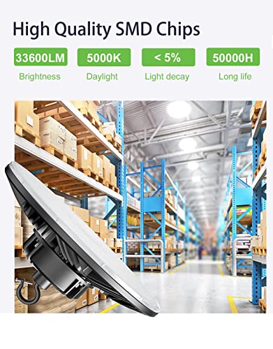 240W/200W/150W UFO LED High Bay Light, UL Listed 5000K Daylight 33600LM, 0-10V Dimmable, AC100-277V, IP65 Waterproof Commercial Bay Lighting Fixture for Warehouse Workshop(3 Pack) (240W)