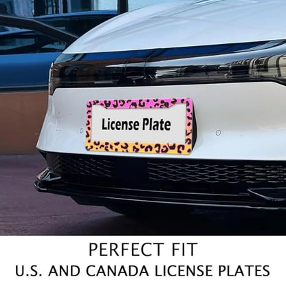 Leopard Print License Plate Frame Pink Cheetah License Plate Frames Holder (Leopard Print Pink)