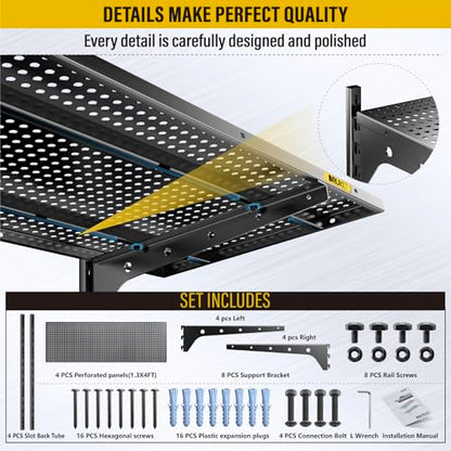 2 Pack 2 Tier 1.3x4ft Garage Shelving Wall Mounted (Black / 4pack-1.3×4ft)