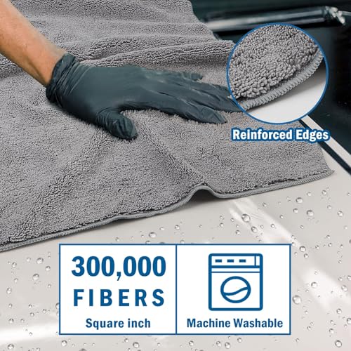 Professional Large Microfiber Car Drying Towels 4 Pack (Grey / 31 x 24 Inch)