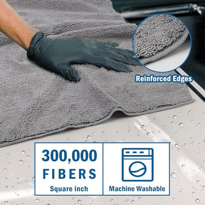 Professional Large Microfiber Car Drying Towels 4 Pack (Grey / 31 x 24 Inch)