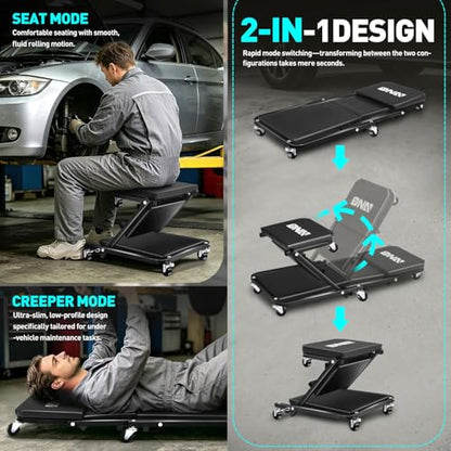36 Inches Folding 2 in 1 Rolling Z Creeper (Black / 36 Inches)