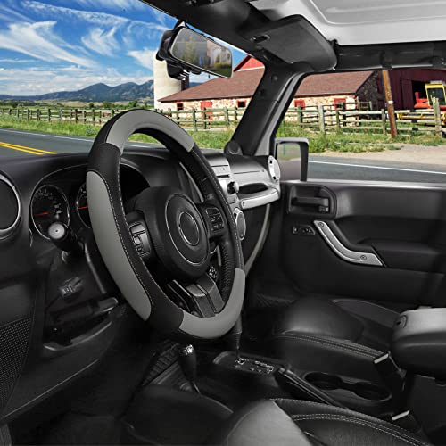 Car Steering Wheel Cover for F150 Tundra Range Rover 15.5" (Large size[15 1/2''-16''] / Black and Gray)