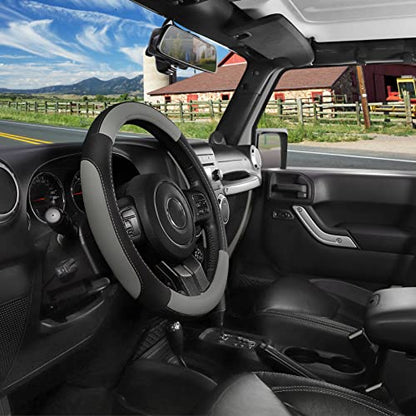 Car Steering Wheel Cover for F150 Tundra Range Rover 15.5" (Large size[15 1/2''-16''] / Black and Gray)