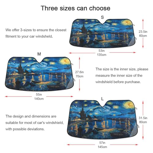 Car Windshield Sun Shade Van Gogh Starry Night Over The Rhone Foldable Car Front Windshield Sunshade Blocks UV Rays Sun Visor Sun Heat Protection for Car Truck SUV to Keep Your Vehicle Cool (Medium / Starry Night)