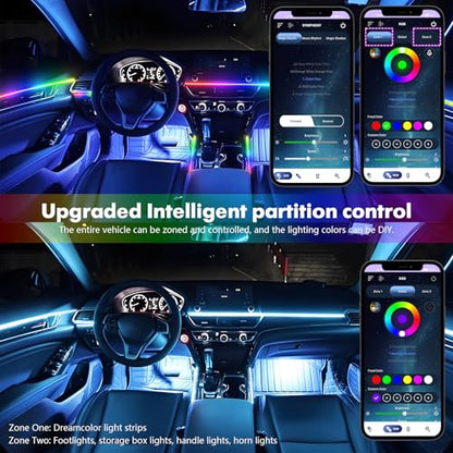 Dreamcolor Acrylic Car Interior Lights 10 in 1 RGB LED Strip Lights APP Control Zoned Control System 252 Color Modes DIY Fiber Optic Ambient Lighting Kits Music Car Neon Light Kits New Version (dreamcolor 10 lights(new))