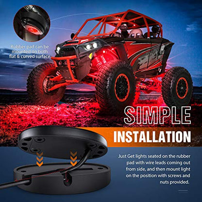 4PCS Red LED Rock Lights Underglow Wheel Well Pods (Red / 4Pcs Pods)
