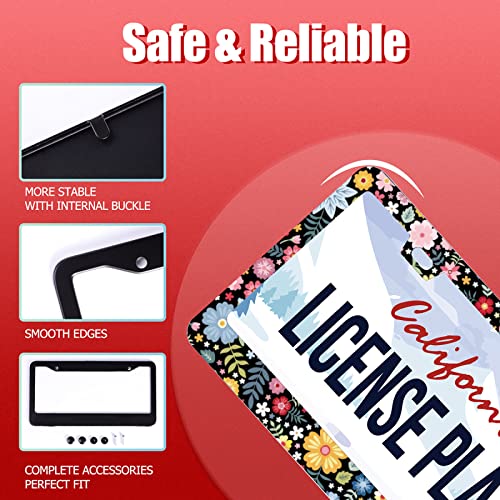 Personalise Colorful Floral Flowers License Plate Frame Cute License Holder (Retro Colorful Floral Flowers)