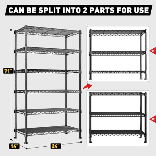 6 Tier Storage Shelves Metal Shelving for Storage Load 1000 LBS (6 Tier-14"D x 24"W x 71"H)
