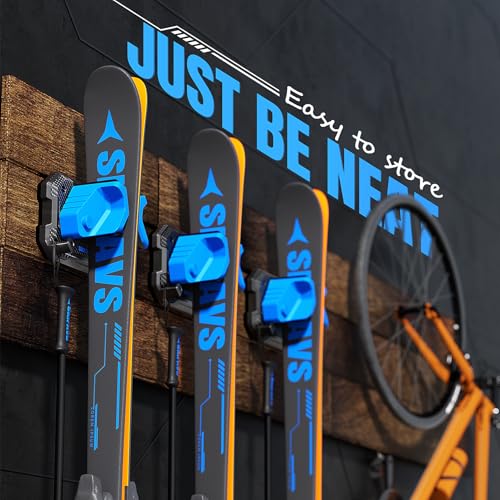 Ski & Snowboard Wall Rack for Garage Wall Fits Any Ski (Glacier Blue / 6 Pack)