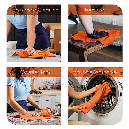 Microfiber Cleaning Cloths (Pack of 36 - 16x16 Inches / Orange)