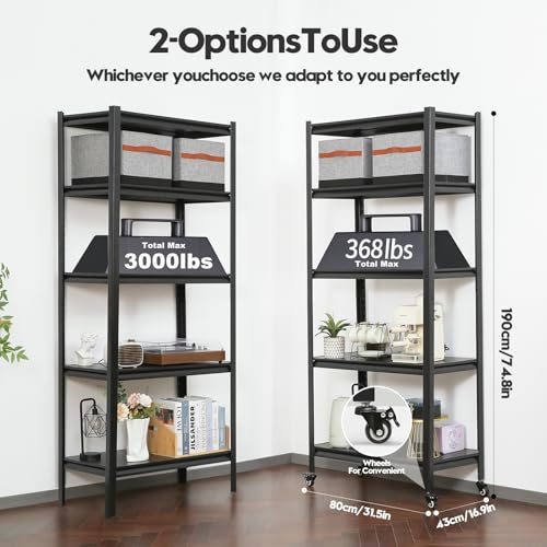 5 Tier Heavy Duty Storage Shelves with Lockable Casters (72" H X 31.5" W X 17" D,)