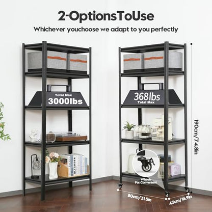 5 Tier Heavy Duty Storage Shelves with Lockable Casters (72" H X 31.5" W X 17" D,)