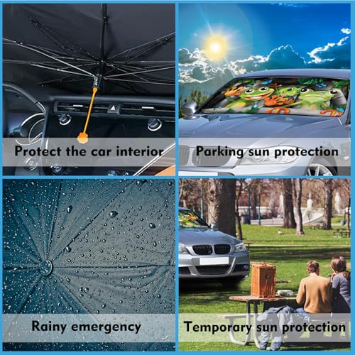 Frogs Car Windshield Sun Shade Umbrella Car Windshield Foldable Accessories Blocks Uv Rays Keeps Car Cool Car Foldable Umbrella Sunshade for Front Window Universal (One Size / Frogs)