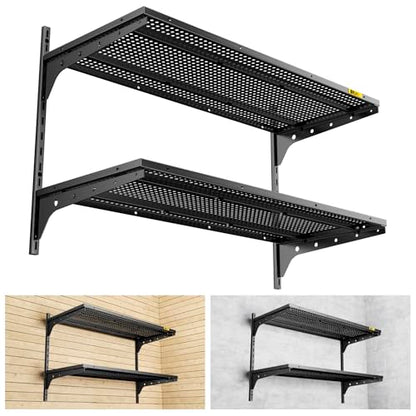 2 Tier 1.3x3ft Garage Shelving Wall Mounted (Black / 2pack-1.3×3ft)