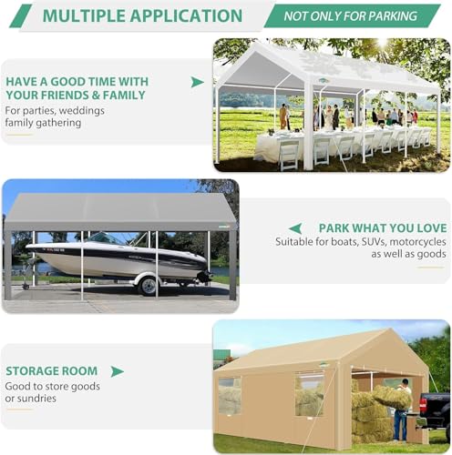 Carport 10x20ft Heavy Duty Portable Garage (White0605 / 10x20FT (+4 Walls))