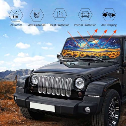 Vintage Sunflower Car Sun Shade Windshield Sunshade Foldable Front Window Shield Cover for Truck SUV (Blue12 / Small)
