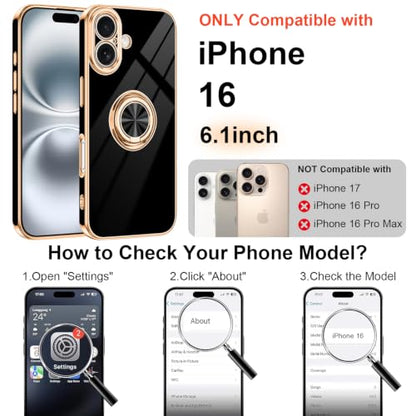 Designed for iPhone 16 Case with Ring Stand Slim Black (Black / 6.1'' iPhone 16)