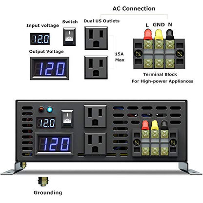 2500 watt 12V Pure Sine Wave Inverter (2500W/12V)