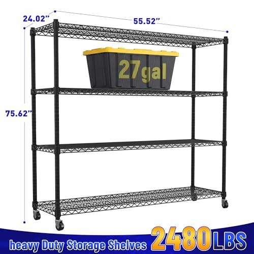 4 Tier Heavy Duty Shelving with Wheels (Black)