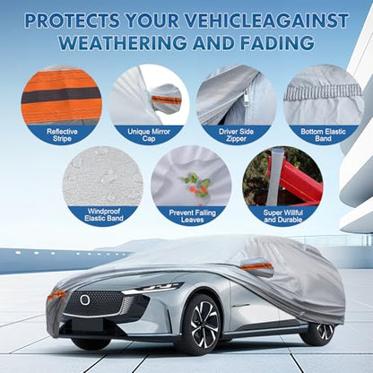 6 Layer Full Car Cover is All (Orange reflective strip / 15/ S-XXL For SUVs-Length ( 205"-216" ))