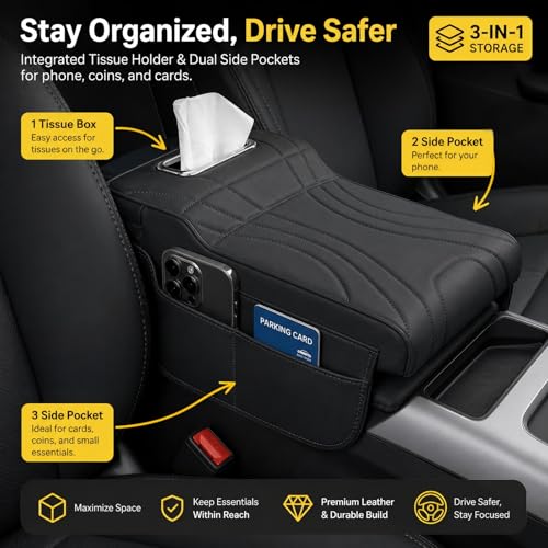 Car Center Console Cover with Tissue Box Holder (Black-2)