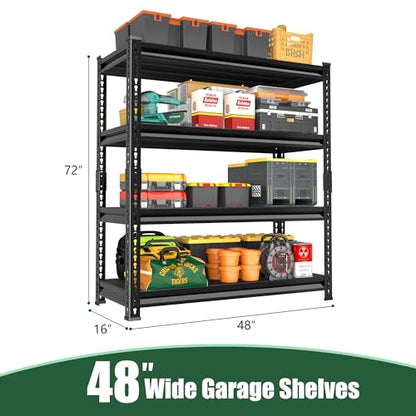 48" W Garage Shelving Heavy Duty (Black / 48”W x 16”D x 72”H)